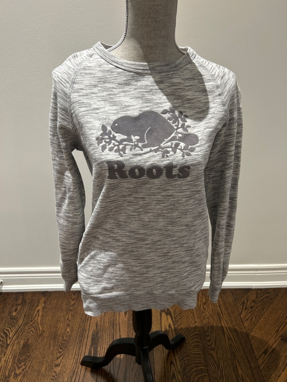 Roots Light Grey Marled Crewneck Sweatshirt with Logo